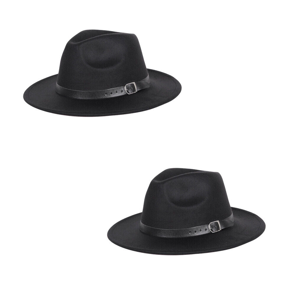 US 1-2 Pcs Wide Brim Fedora Hat Water Resistant Leather Band Winter Fall Western