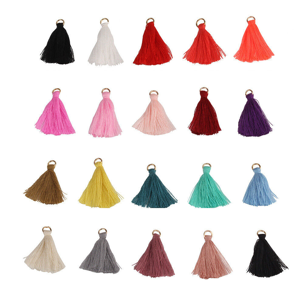 US 100-200Pc Mini Tassels One Inch Threaded Silk Pendants with Ring for Jewelry
