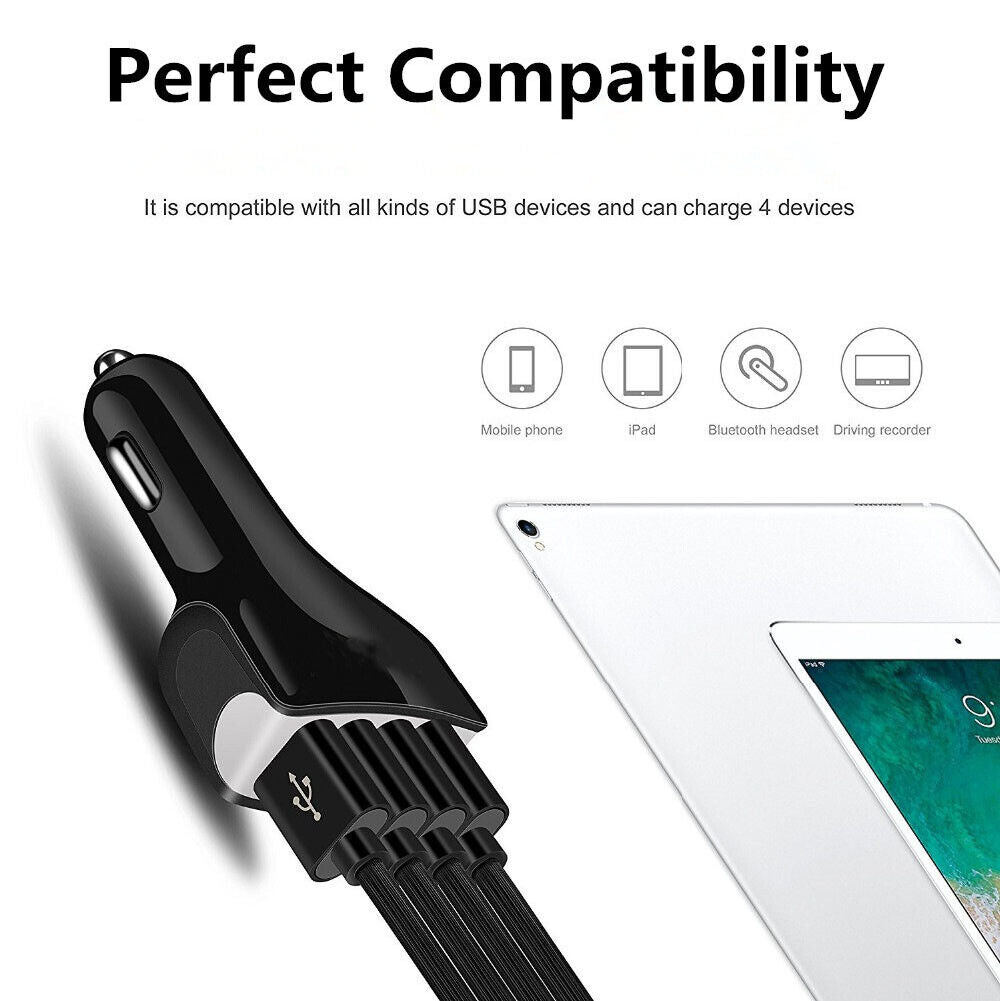 US 2-4 Pack 4-Port 3.0 Super Fast Car Charger PD Adapter for iPhone Android