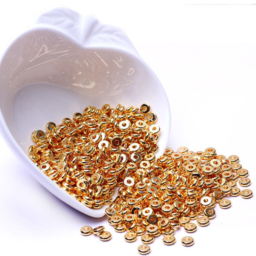 US 100-200Pc Heishi Beads 6mm Long-Lasting Disc Brass Rondelle Spacer Beads Pale