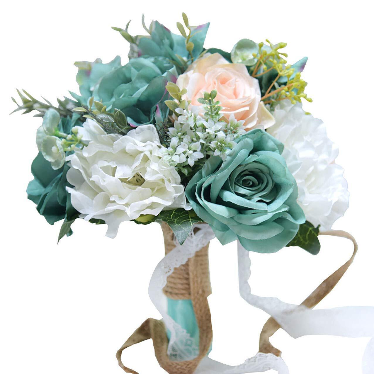 Bridal Holding Wedding Bouquet Real-Looking Mixed Flowers Ivory Greeneryet