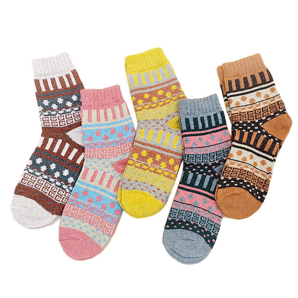 US 5 Pairs Wool Socks Womens Winter Warm Thick Knit Cabin Cozy Crew Socks 5-9