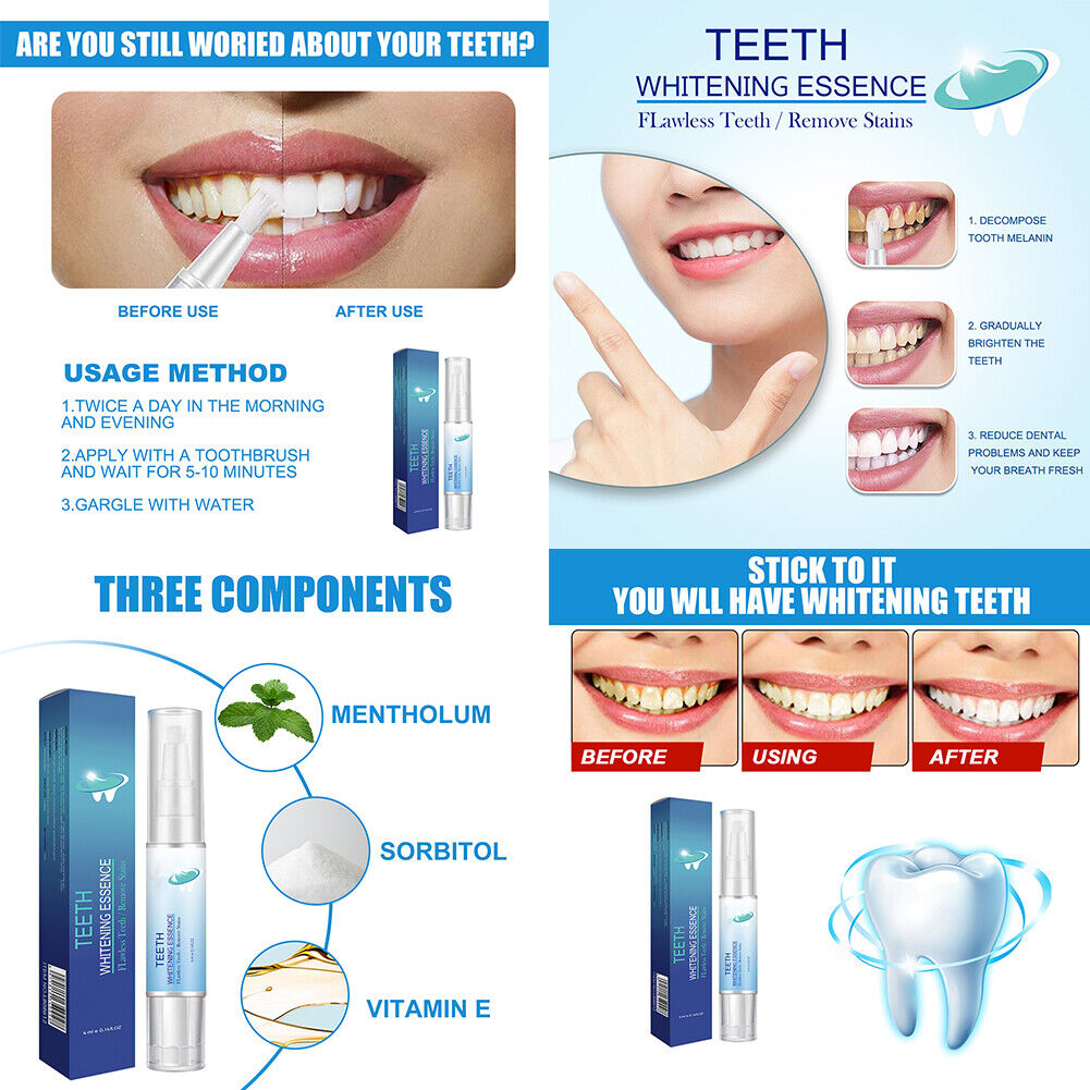 US 1-2 Pack Teeth Whitening Essence Pen Intensive Stain Remover Reduce Yellowing
