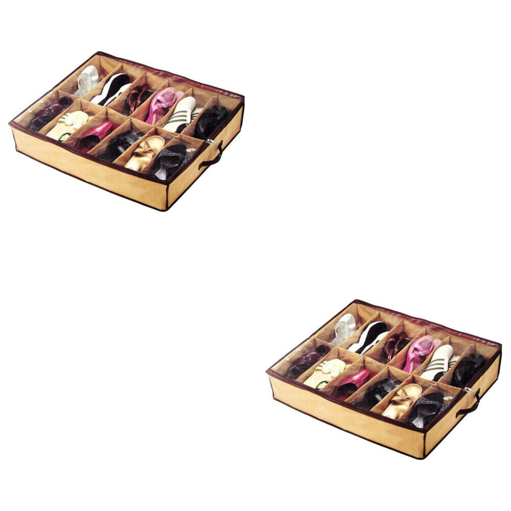 US 2-4 Pack Under Bed Shoe Storage Organizer Holder Shoes Closet Box Bag Zipper