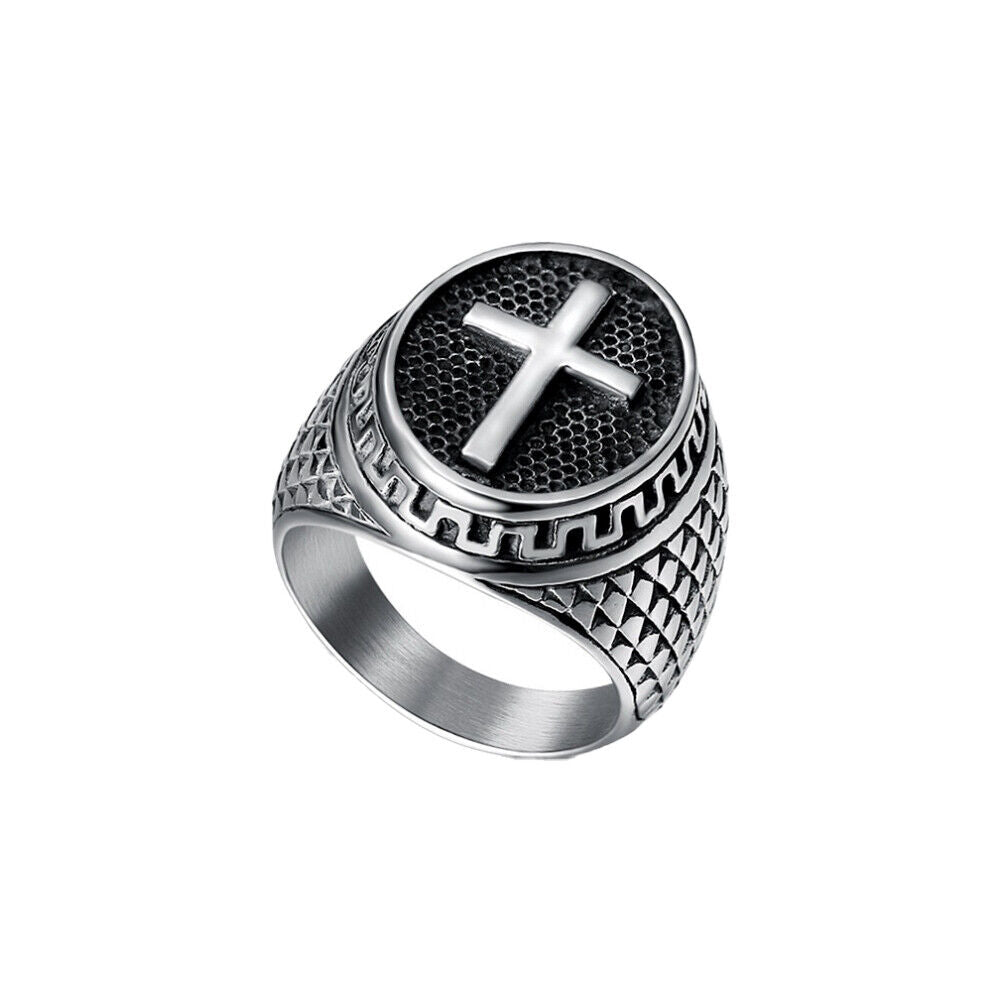 US Stainless Steel Mens Christian Cross Ring For Men Women Silver Size 7-11