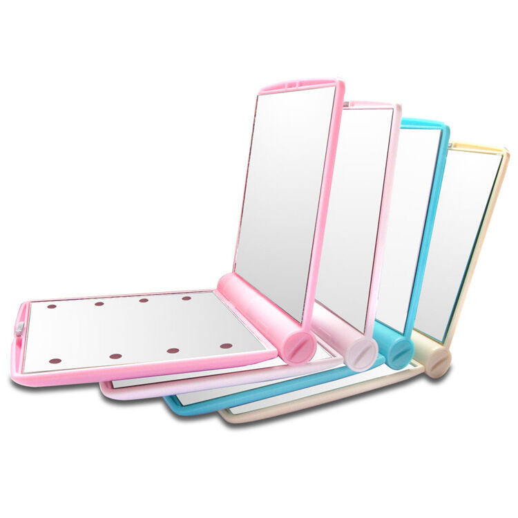 Makeup Cosmetic Folding Portable Compact Pocket Mirror with 8 LED Lights Lamps