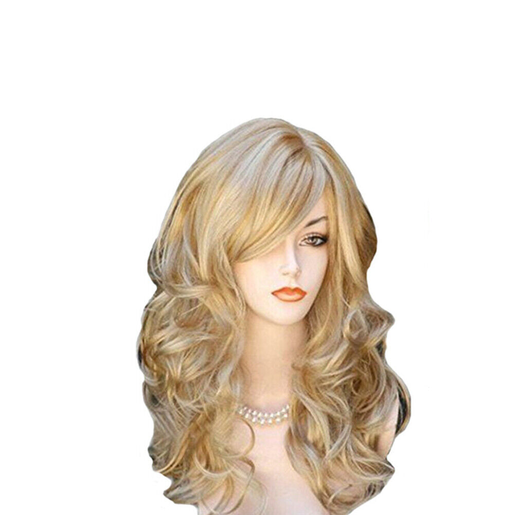 US 1-2 Pcs Women Long Curly Body Wavy Heat Resistant Blonde Highlights Full Hair