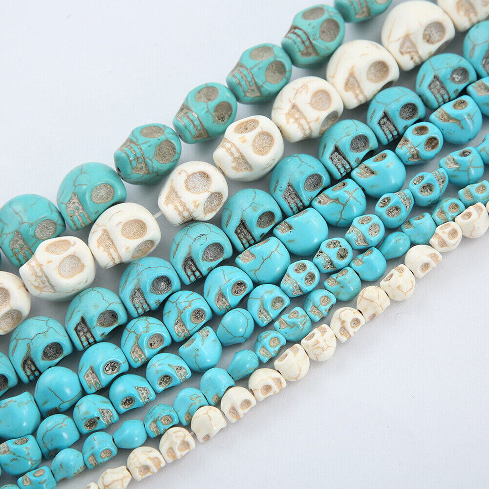 US Howlite Skull Beads Dyed Skull Shaped Beads - Available in 8mm 10mm 18mm