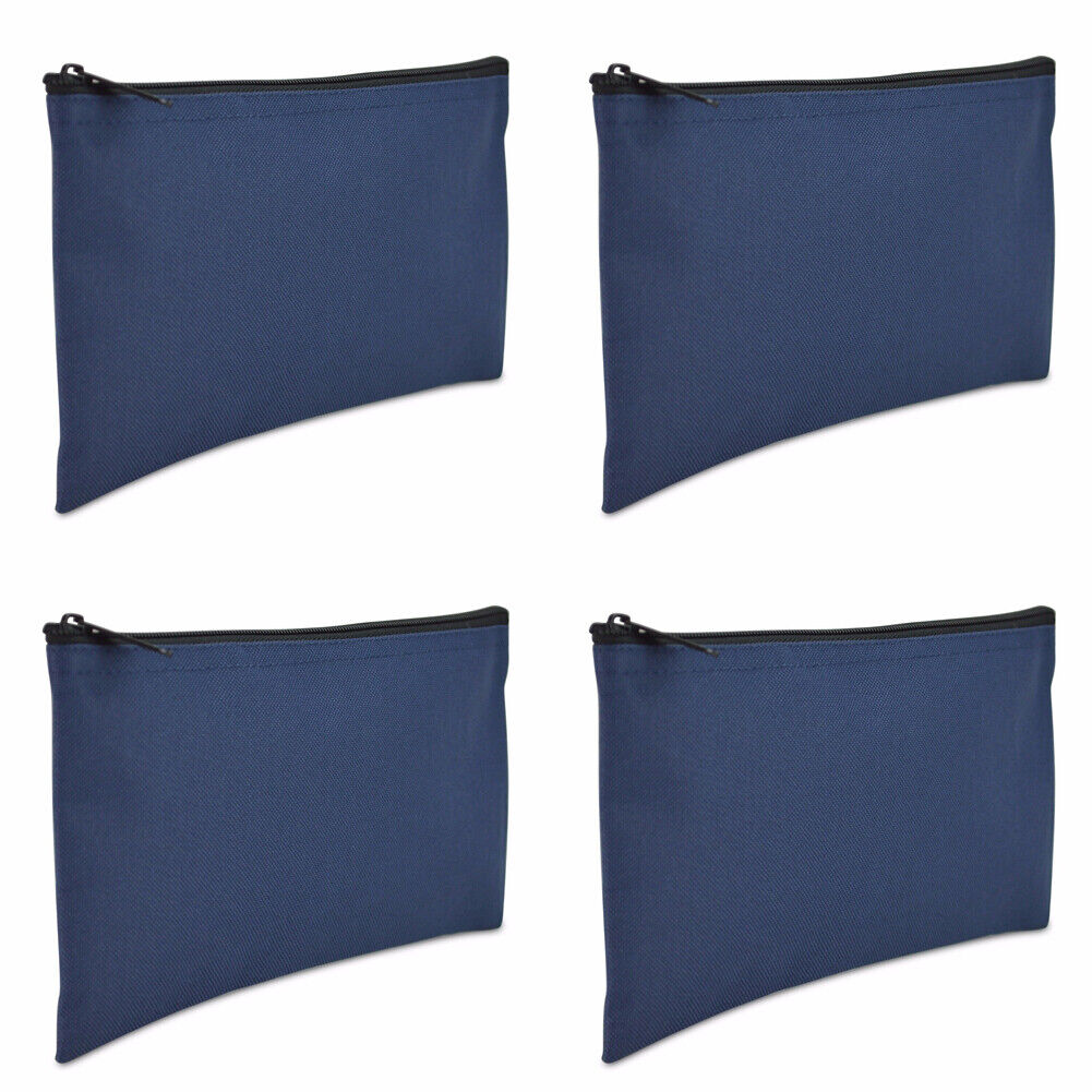 US 2-4 Deposit Bag Bank Pouch Zippered Safe Money Bag Organizer in Navy Blue