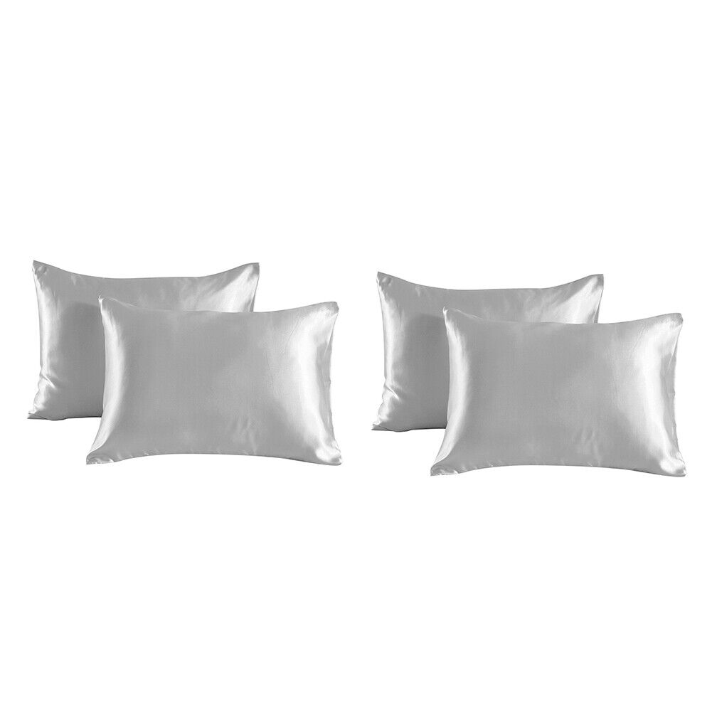 US 2Pairs Luxury Bed Pillow Case Cushion Cover Soft Smooth Satin Silk Pillowcase
