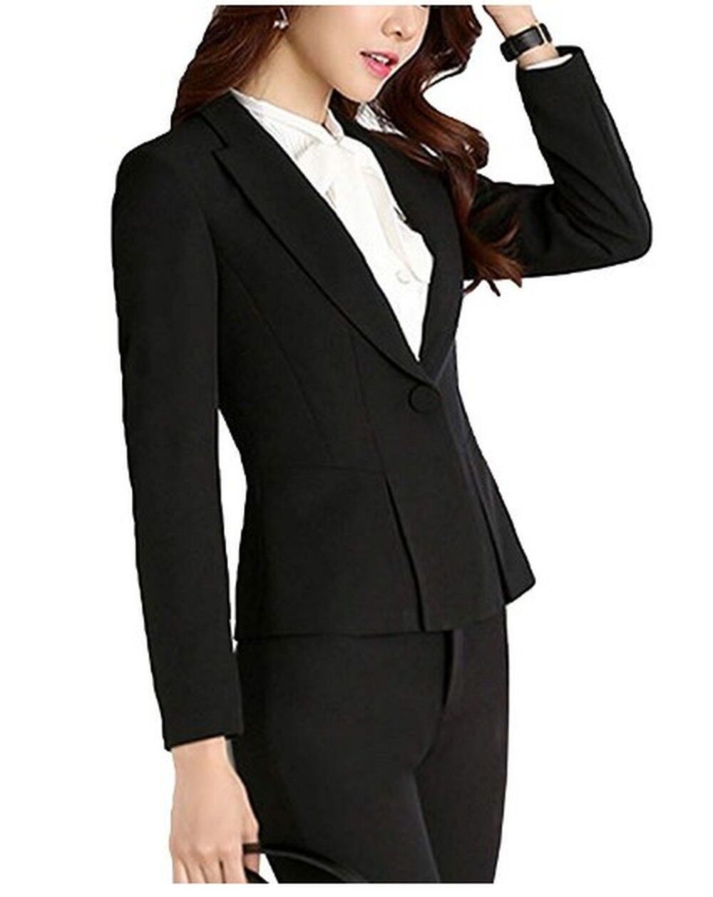 Womens Stylish Split Work Jacket Slim Fit Office Suit Set (Blazer+Blouse+Pants)