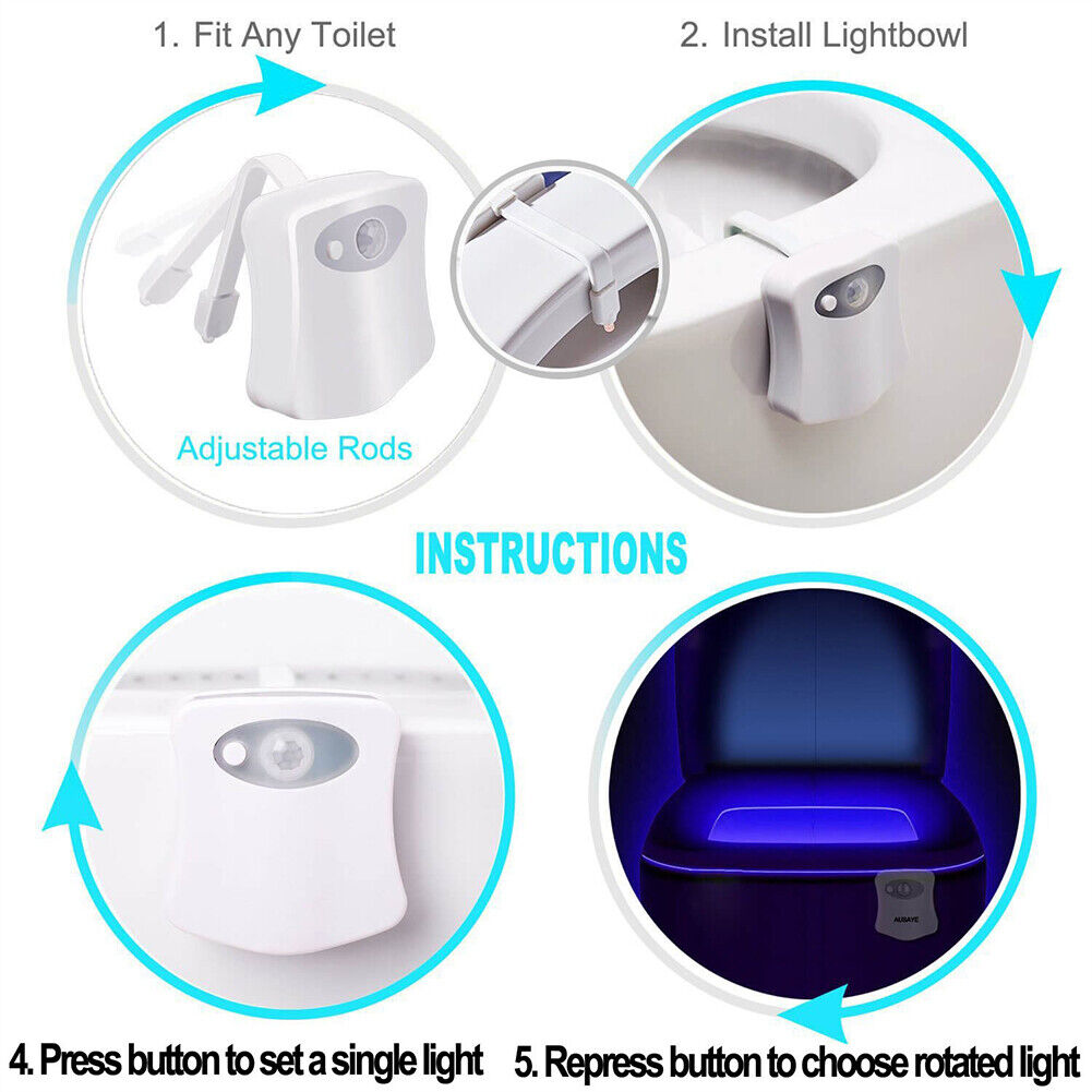 US 3-6 Pack Motion Sensor Activated LED 16 Colors Changing Toilet Night Light