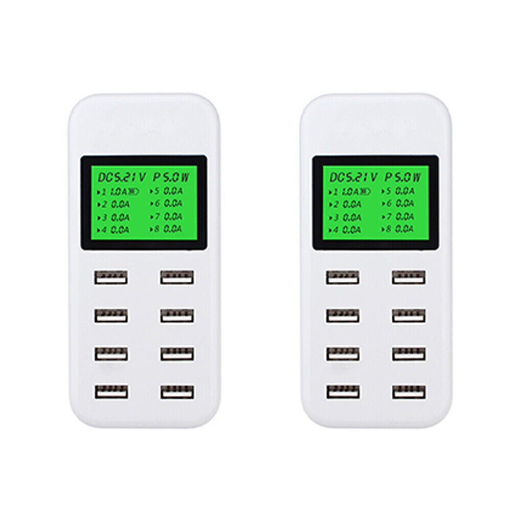 US 1-2 Pcs Multiple USB Charger 8-Port Charging Station Quick Charge LCD Display