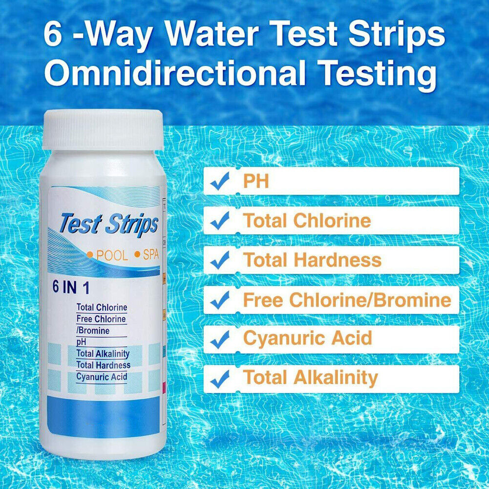 US 100-200 Pc 6IN1 Chlorine Dip Pool Test Strips Swimming Pool Spa PH Tester Kit