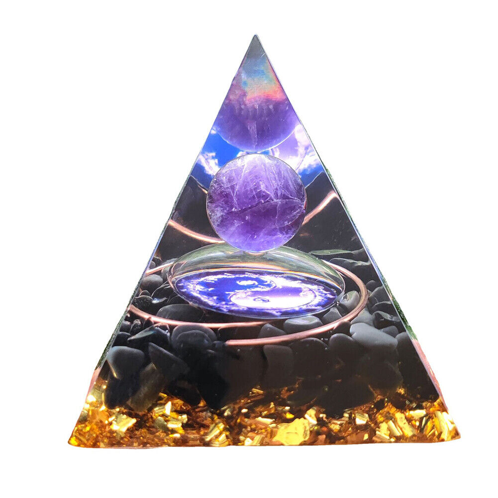 US 1-2 Pack Orgonite Pyramid Amethyst Peridot Healing Crystal Energy Orgone EMF