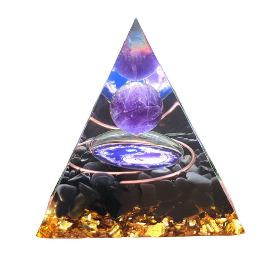 US 1-2 Pack Orgonite Pyramid Amethyst Peridot Healing Crystal Energy Orgone EMF