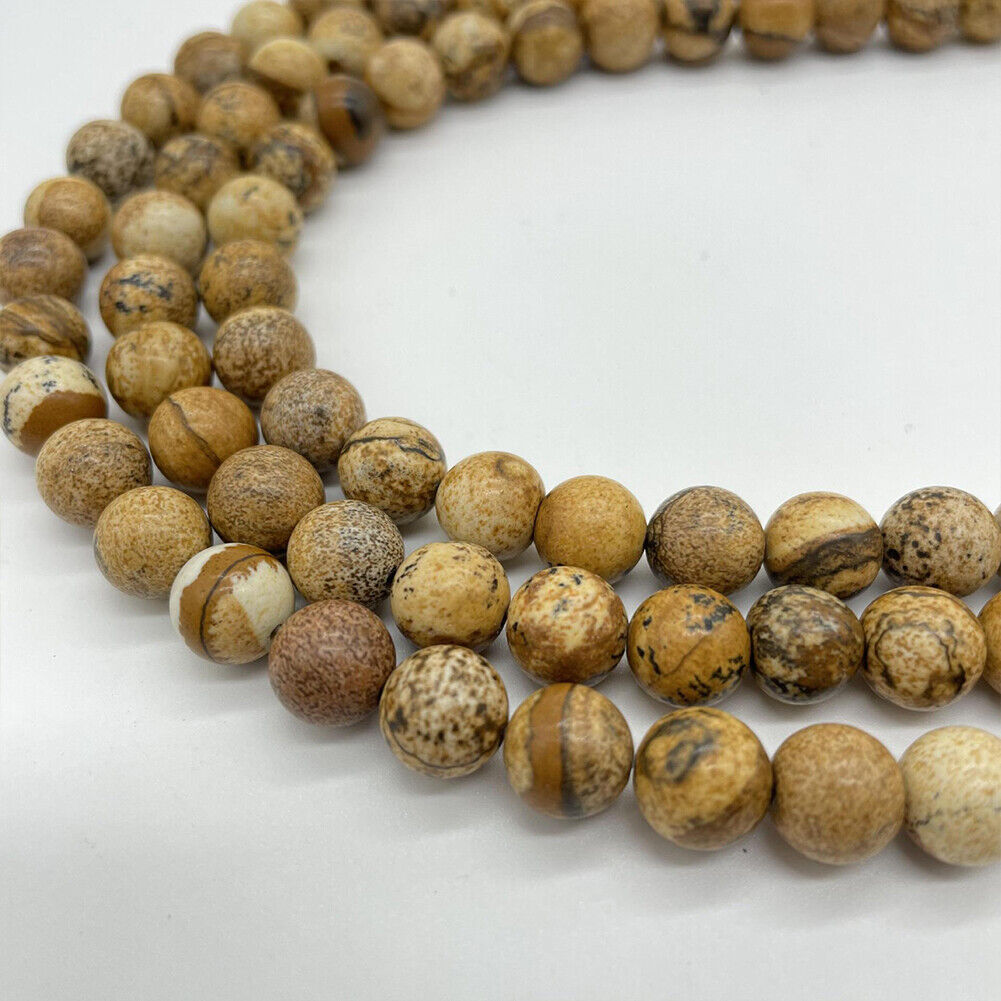 US 6/8/10 MM Picture Jasper Beads Grade AAA Genuine Natural Gemstone Round Loose
