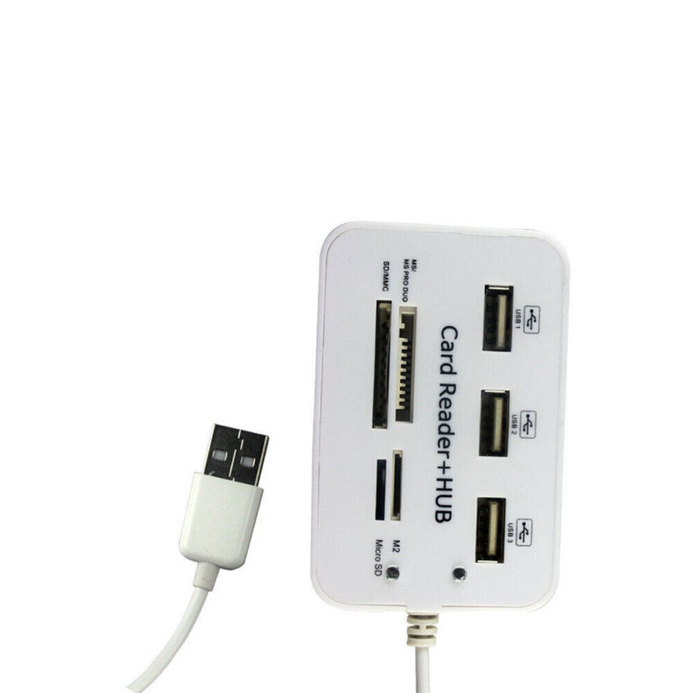 US 1-2 Pack 3 Ports USB 2.0 Hub High Speed MS SD M2 TF Memory Card Reader