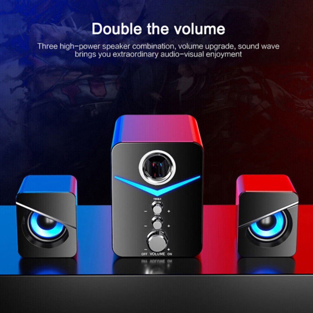 US 1-2 Pcs USB Computer LED Speakers Subwoofer Bass Control Desktop Laptop PC