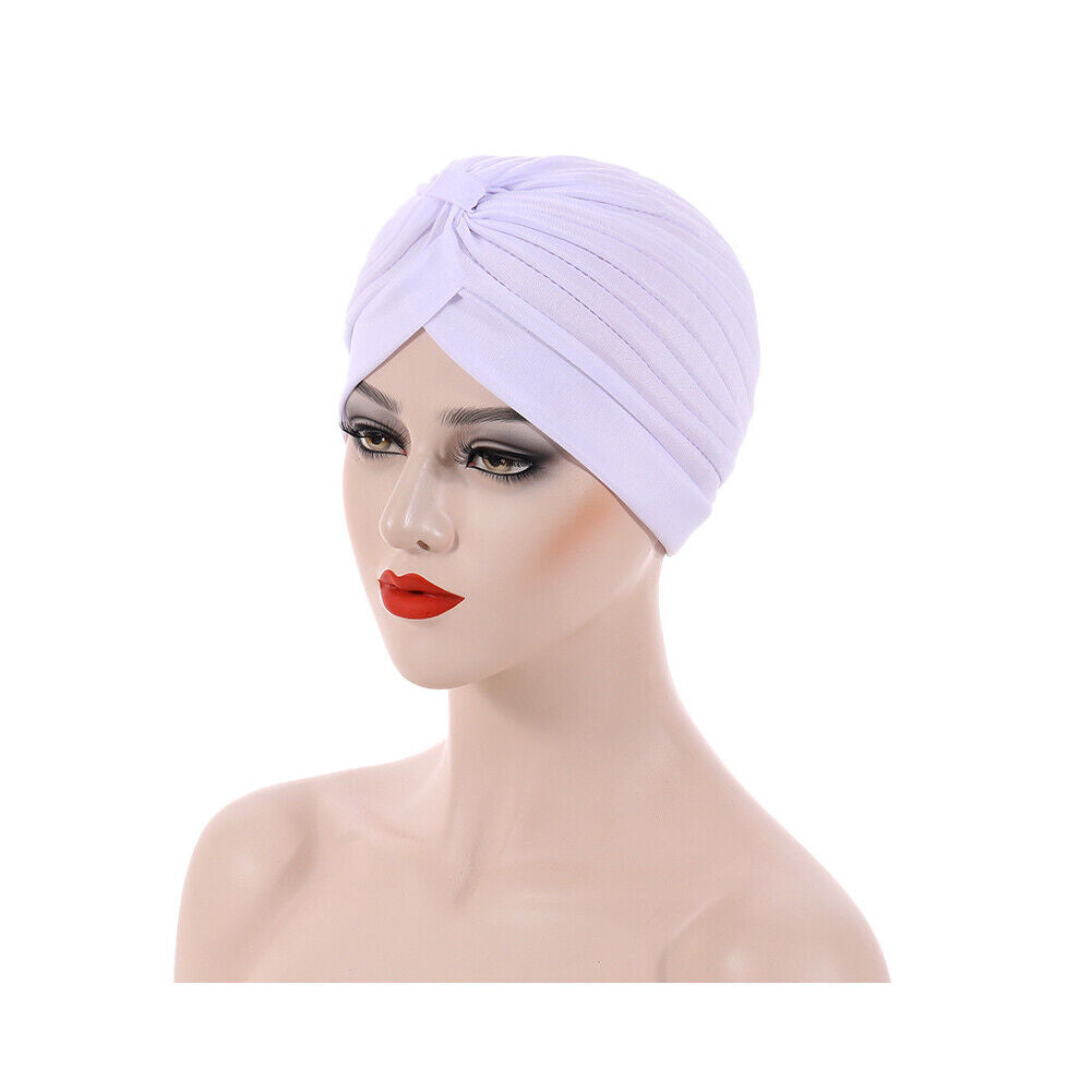 US 1-2 Pack Turban For Women Soft Head Wrap Pleated Loss Cap Chemo Hat Hair