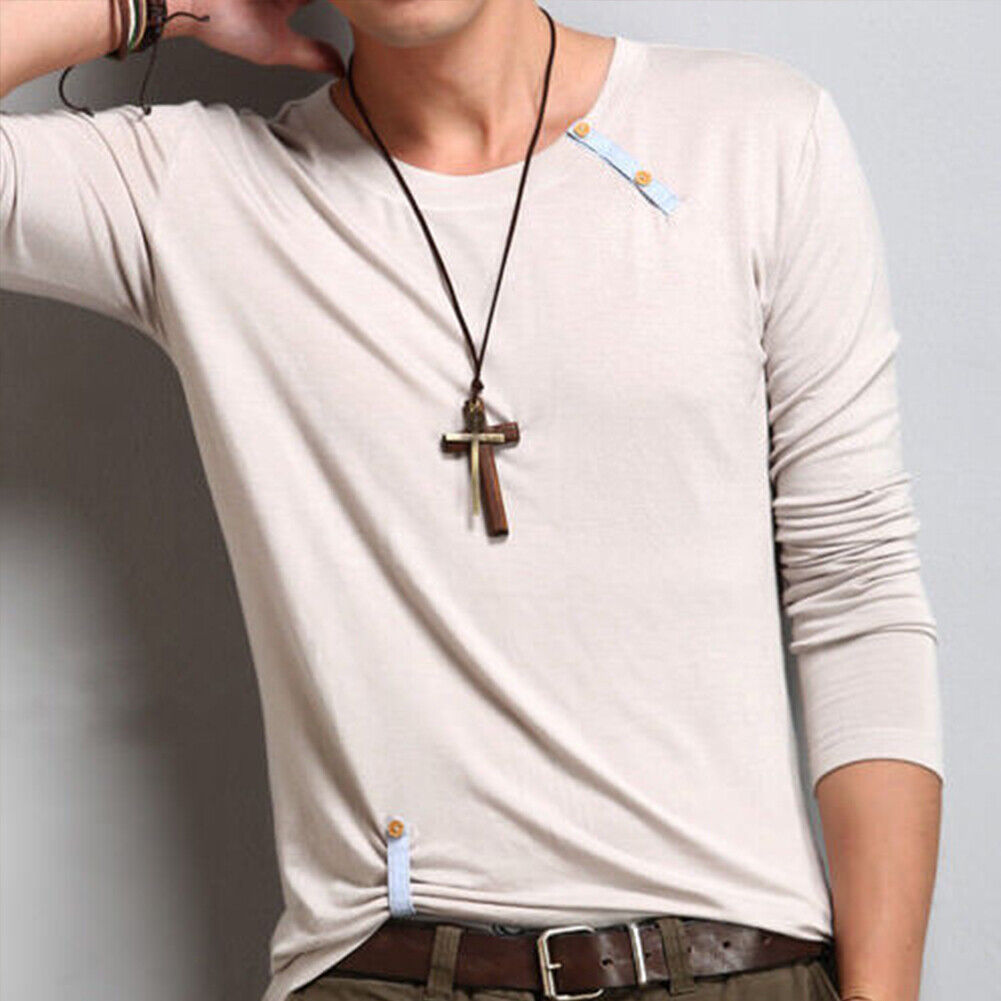 US 1-2 Pack Wood Wooden Cross Long Pendant Adjustable Christian Necklace Unisex
