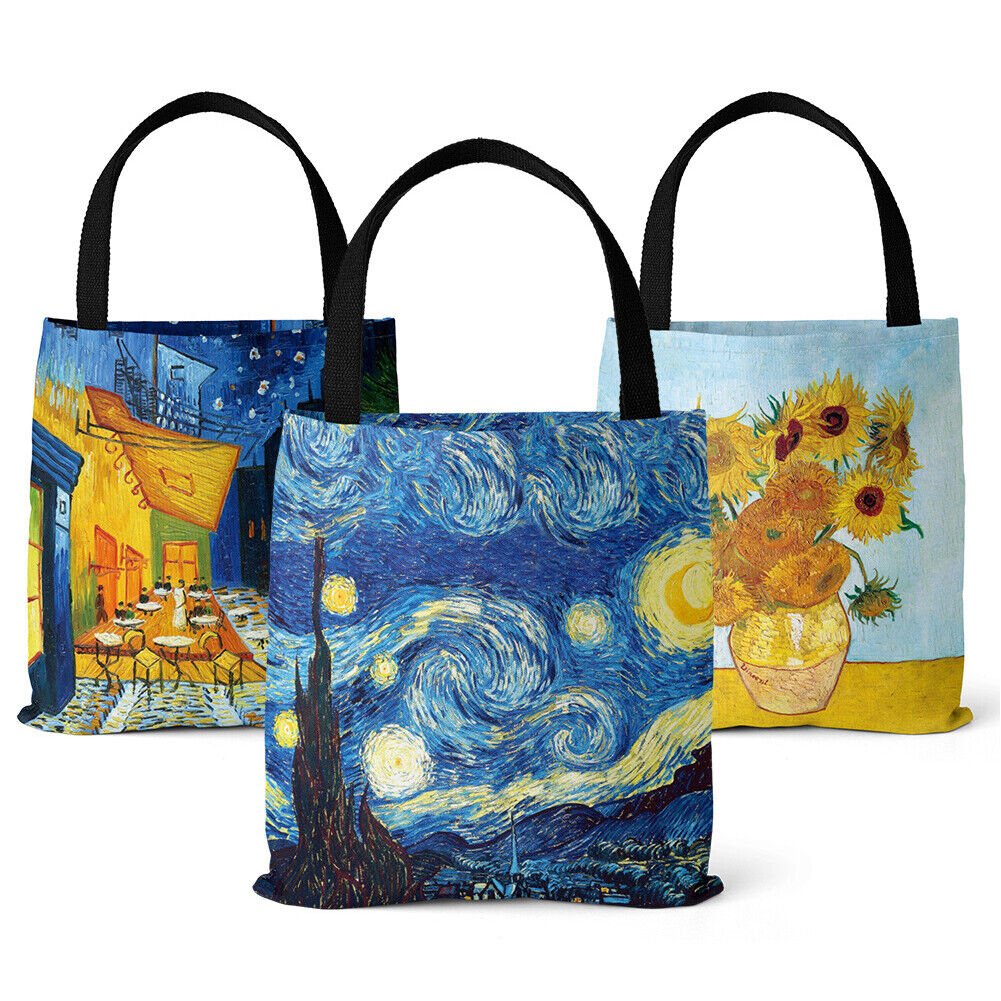 US 3-6 Pc Van Gogh Large Cotton Shoulder Tote Bag Canvas Shopping Casual Handbag