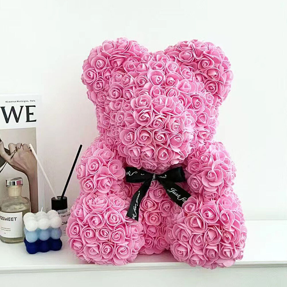 US1-2Pc 9.84Inch Flower Floral Foam Rose Teddy Bear Romantic Valentine'sDay Gift