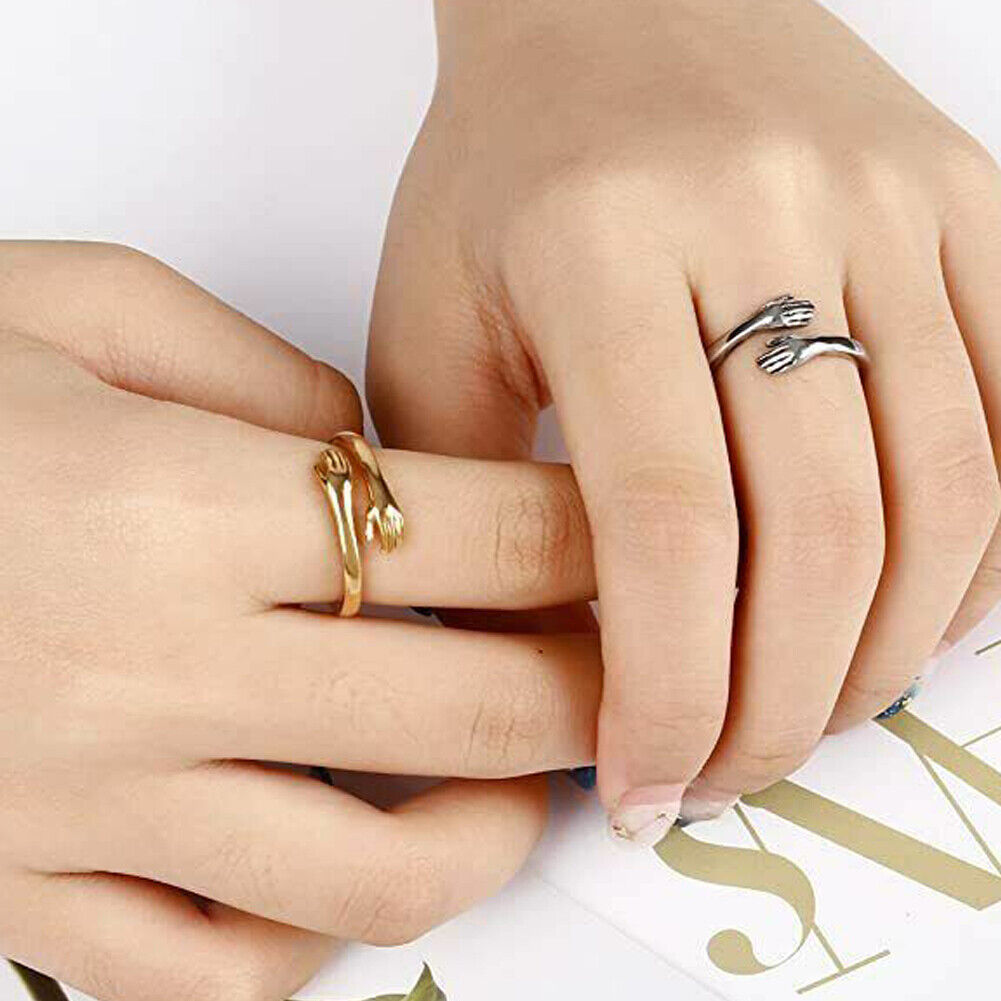 US 2-4 Pcs Give Me a Hug Ring Adjustable Couple Lover Valentine's Day Gift Girl
