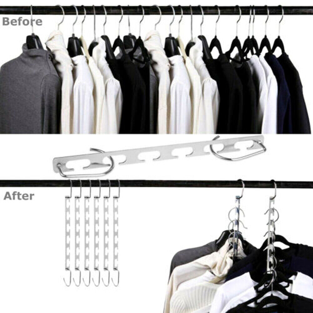 US 10-20Pc Metal Hook Magic Hanger Closet Clothes Organizer Space Saving Hangers