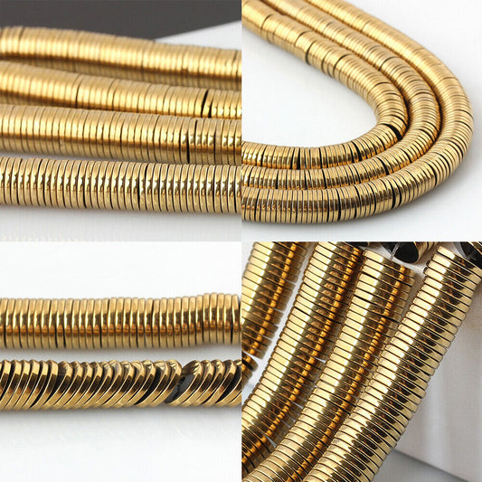 US Hematite Heishi Beads Smooth Natural Metallic Plated Hematite Shape Gunmetal