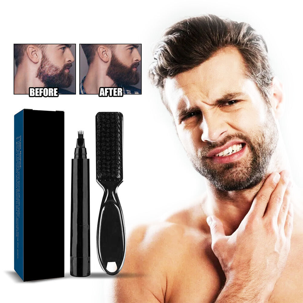 US 1-2 Pc Beard Pencil Filler Men Bristle Beard Brush Water Proof Micro-Fork Kit