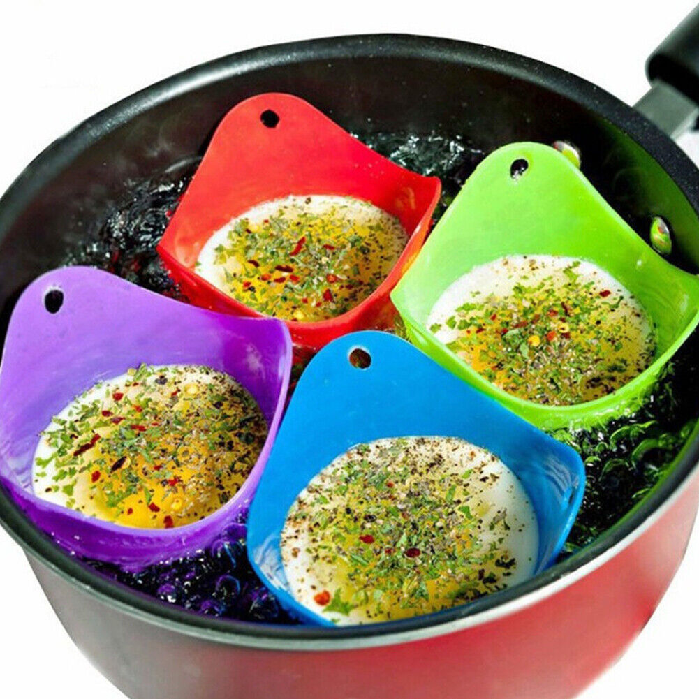 US 4-8 Pack Egg Poacher Silicone Poaching Cups Boil Microwave Stove Top Cook Egg