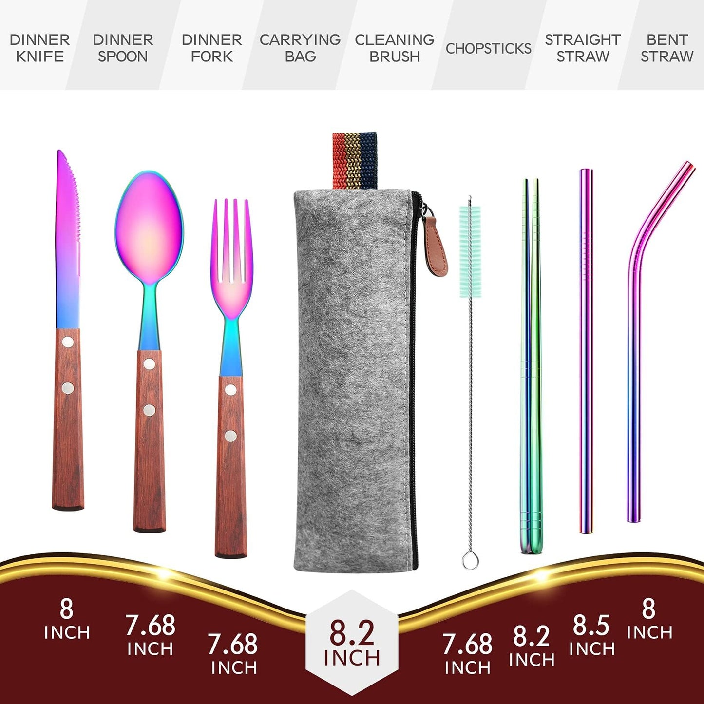 Reusable Camping Travel Utensils with Carrying Pouch， Flatware Set of Stainless
