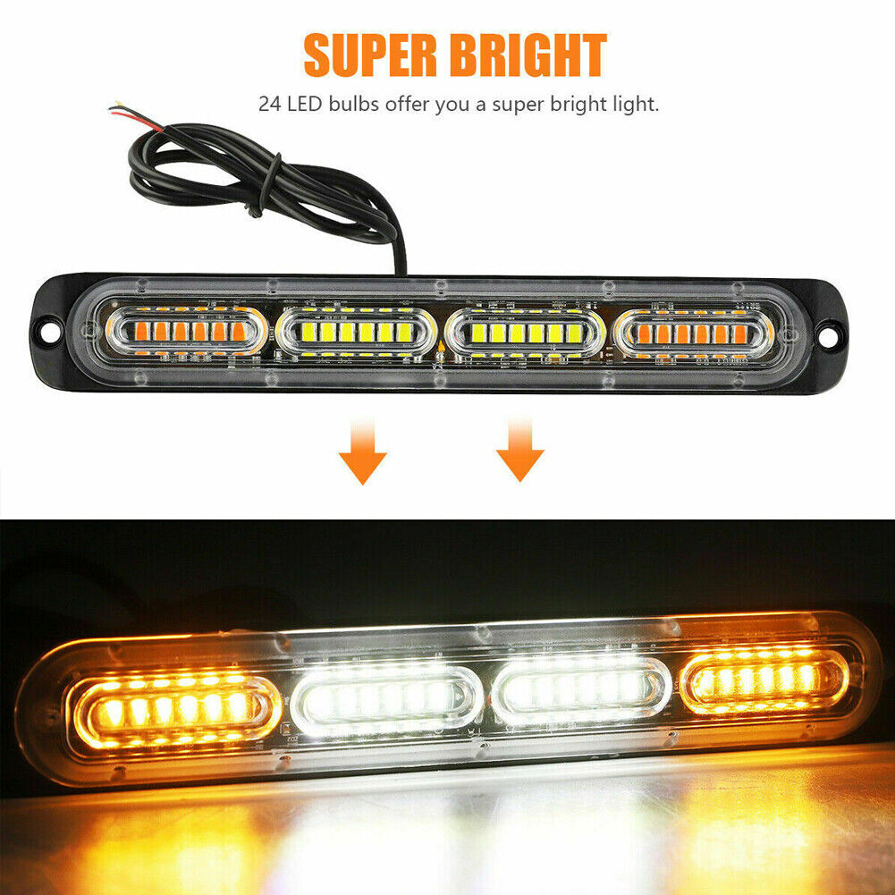 US 1-2 Pc 24V Bright LED Emergency Strobe Lights Warning Amber/White Flash Light