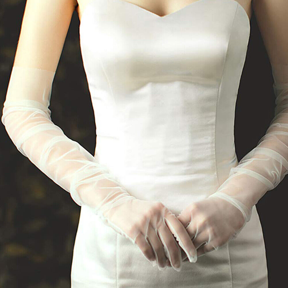 US 1~2 Paris 27'' Wedding Bridal Prom Sheer Tulle Long Elbow Gloves Party Opera