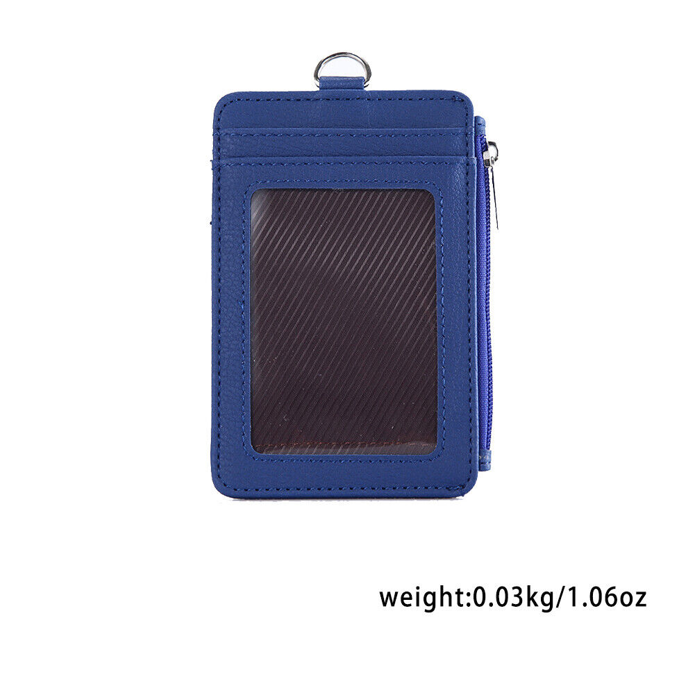 US 2-4 Pcs Badge Holder Zipper Leather ID Card Holder Wallet Pocket Neck Lanyard