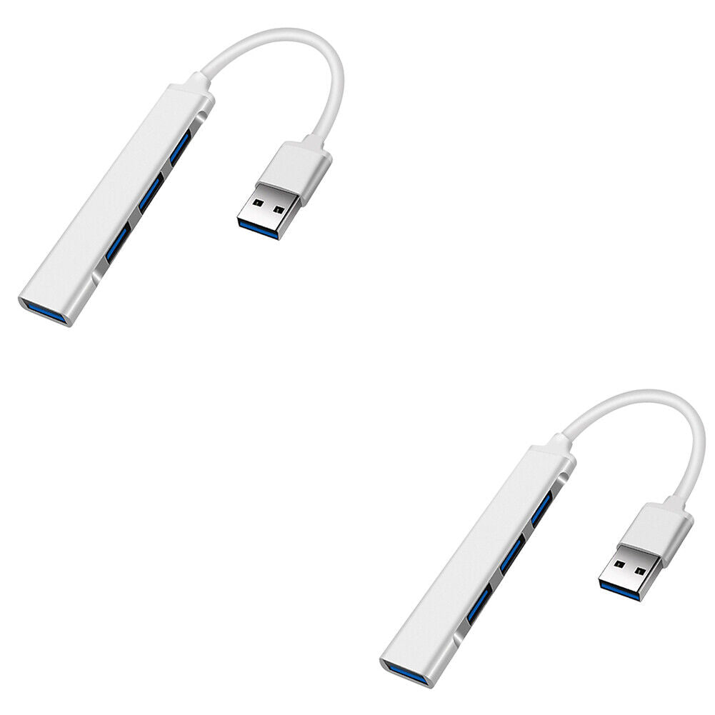 US 2-4 Pcs USB 3.0 4 Port Hub Splitter Slim Sleek Aluminum PC Mac Laptop Desktop