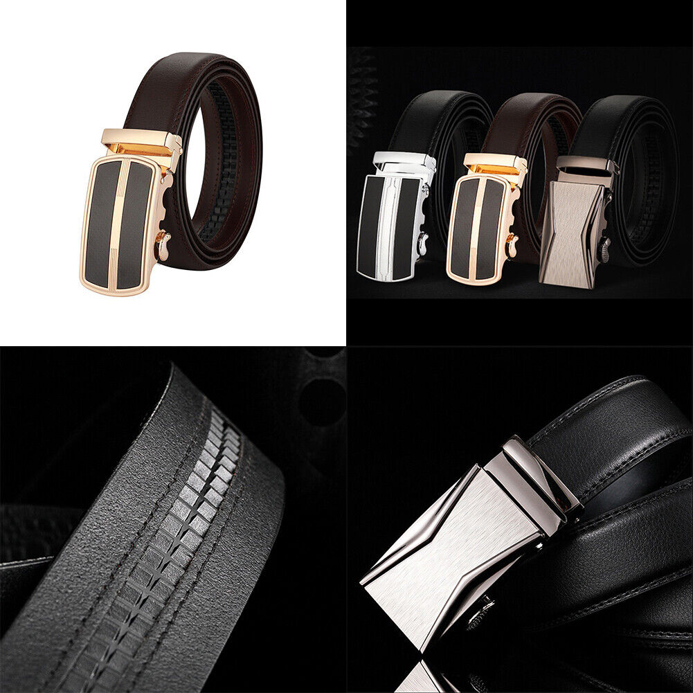 US Mens Belt Genuine Leather Ratchet Dress Belt with Automatic Adjustable Buckle