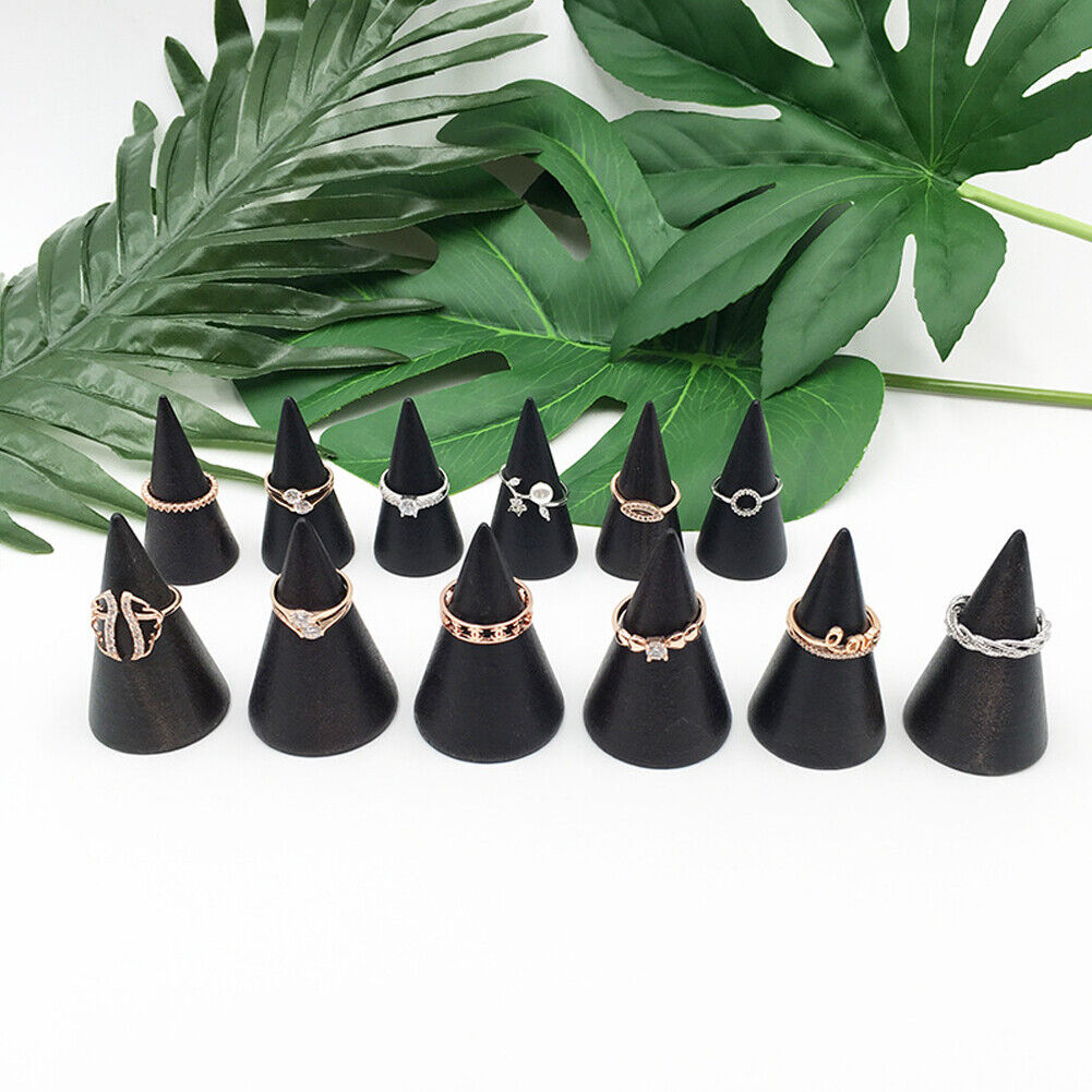 US 10-20 Pc Wood Cone Ring Holder Durable Finger Jewelry Display Stand DIY Craft