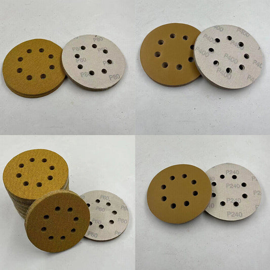 US 100 Pcs 5 Inch 8 Hole Dustless Hook Loop Sanding Disc Sander Round Sandpaper
