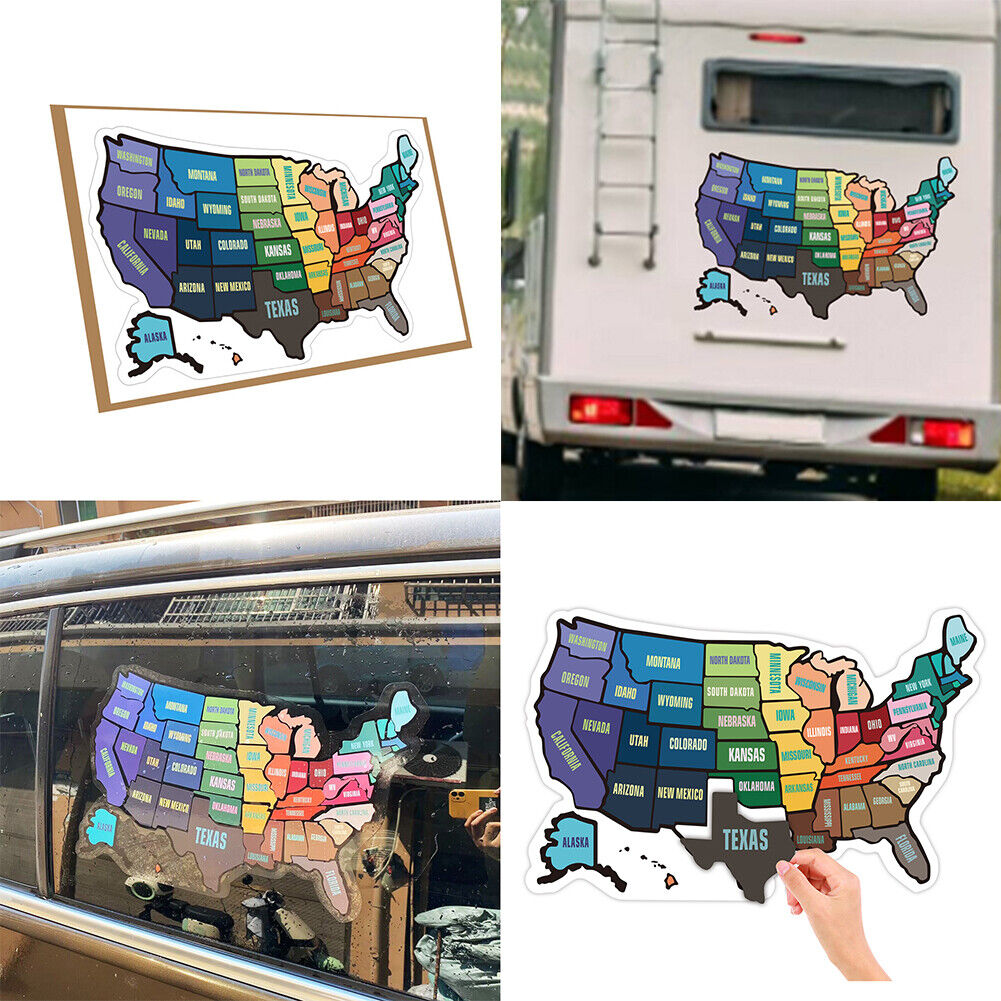 US 1-2Pc RV State Sticker Travel Map 50 USA States Trailer Camper Road Trip