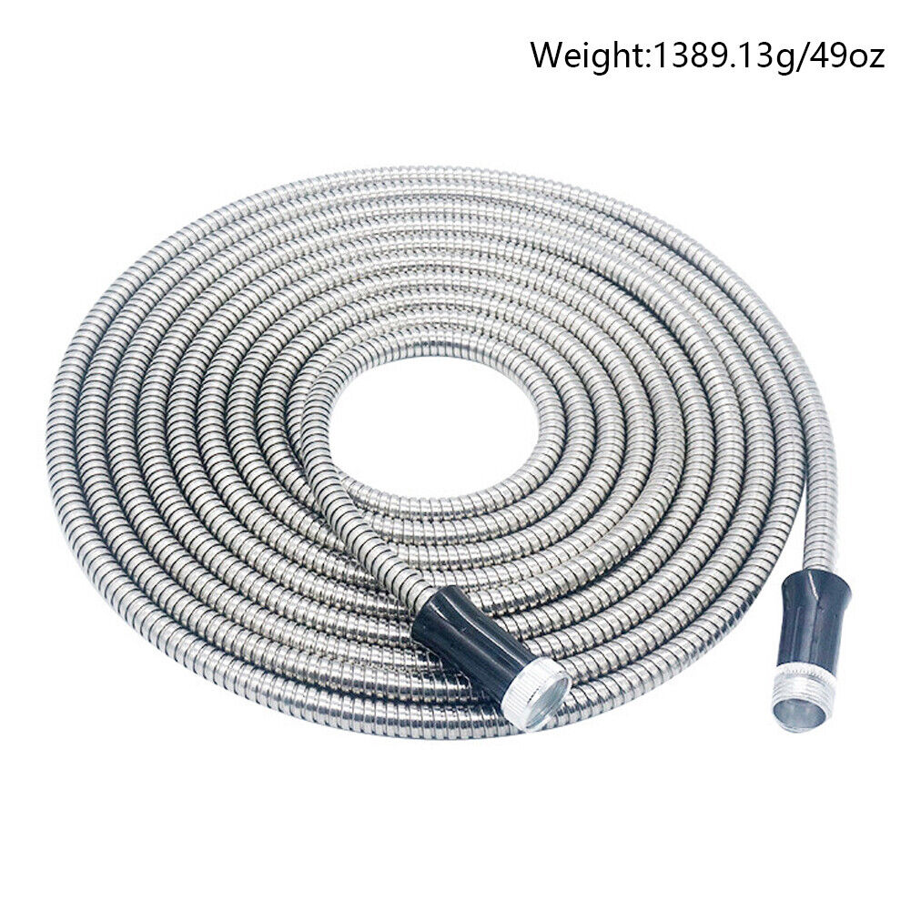 US 50FT 304 Stainless Steel Water Hose Pipe Metal Garden Pipe Connector