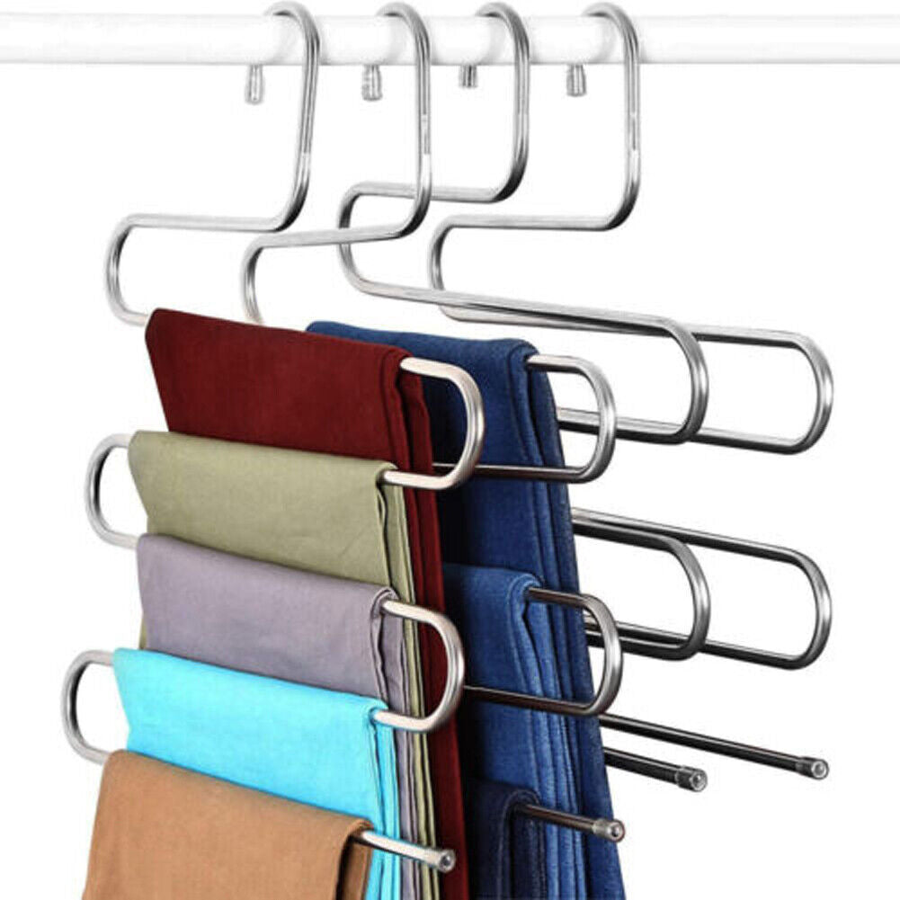 US 2-4 Pcs Trouser Pants Hanger Non-Slip S-Shape 5-Layer Rack Closet Space Saver