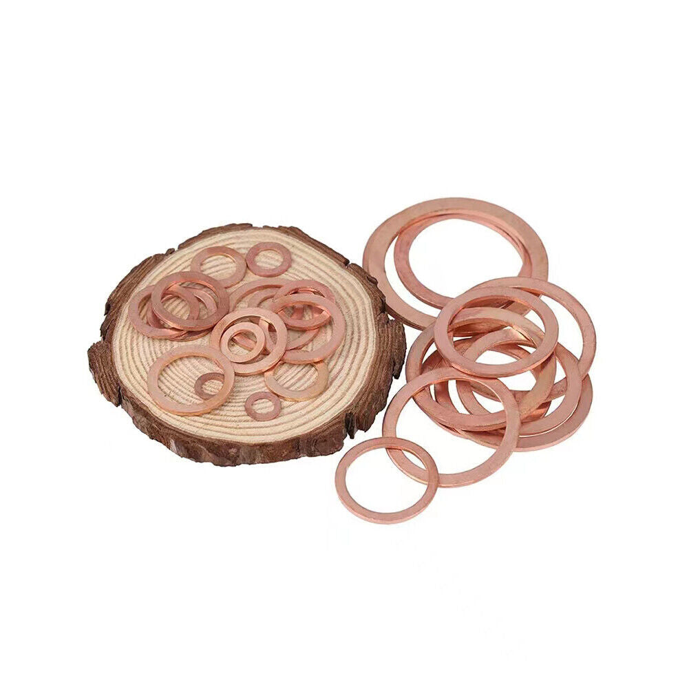 US150-300 M5-M22 Copper Crush Washer Gasket Set Flat Ring Seal Assortment Kit