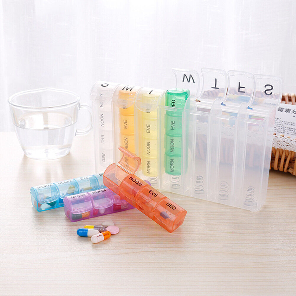 US 2-4 Pack Weekly Pill Organizer Planner 7 Day Container Medicine Pop Up