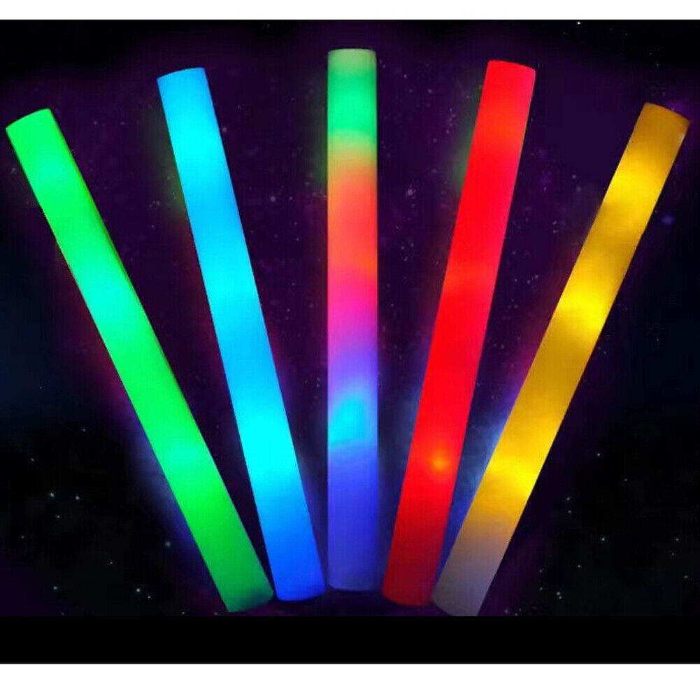 US 24-48 Pack LED Light Up Foam Sticks Glow Batons Flashing Rave Batons DJ Wands