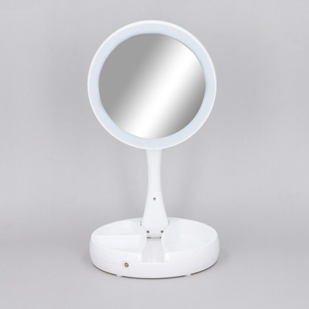 US 1-2 Pc Double Sided Magnifying LED Vanity Mirror Height Adjustable Foldable