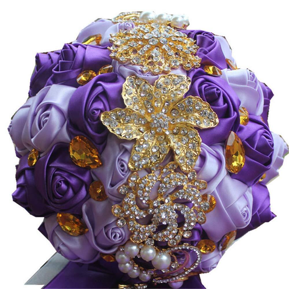 9.4 Inch Handmade Satin Rose Bridal Bouquet Toss Round Wedding Bouquet