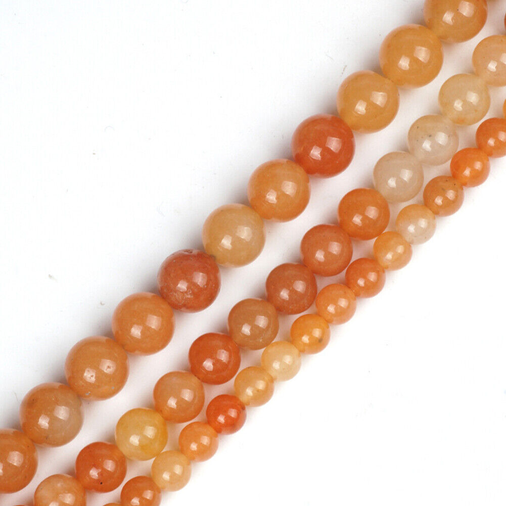 US 6/8/10MM Natural Round Orange Crystal Stone Loose Spacer Beads DIY Jewelry