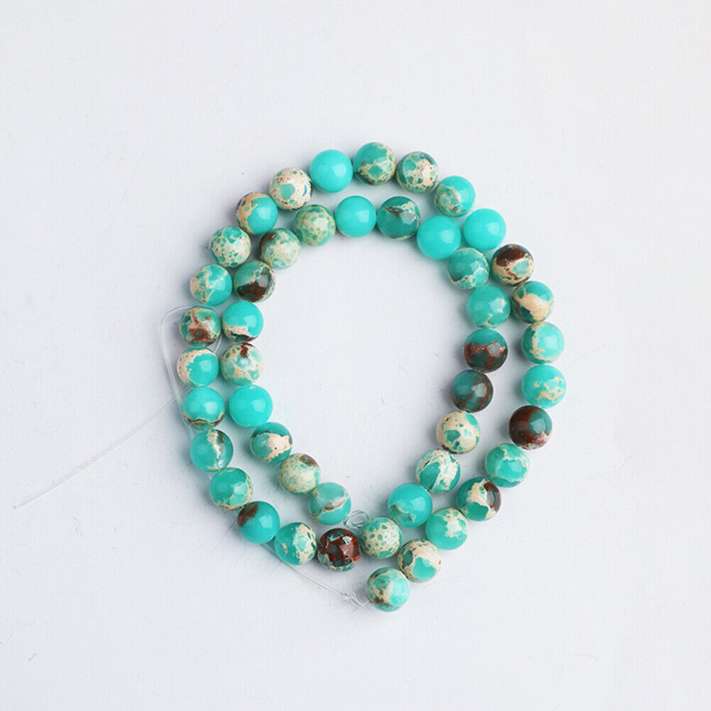 US 6/8/10mm Natural Stone Beads Sea Sediment Imperial Jasper Loose Spacer DIY